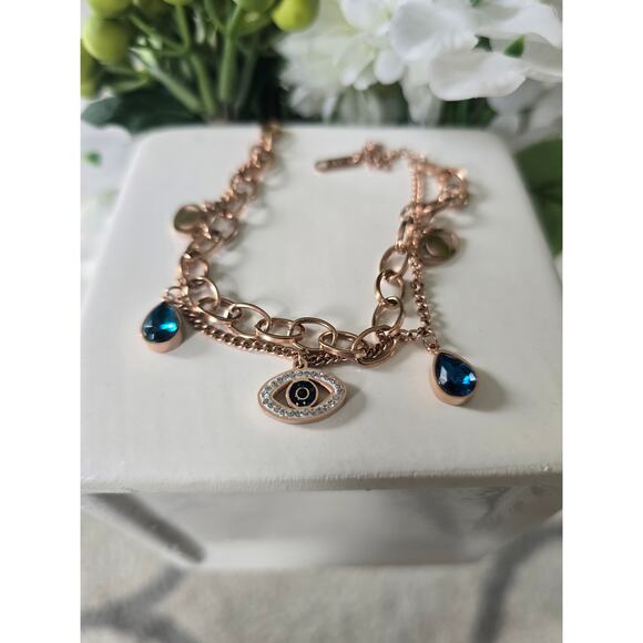 18KT Gold Plated Evil Eye Bracelet New - Picture 1 of 3